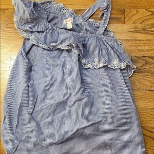 blue and white striped top